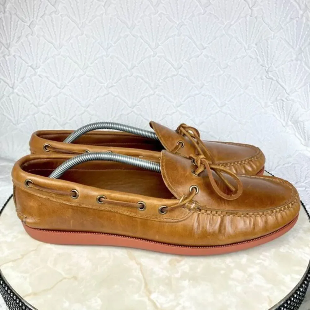 Quoddy Tan Leather Moc Toe Slip-On Boat Shoes
